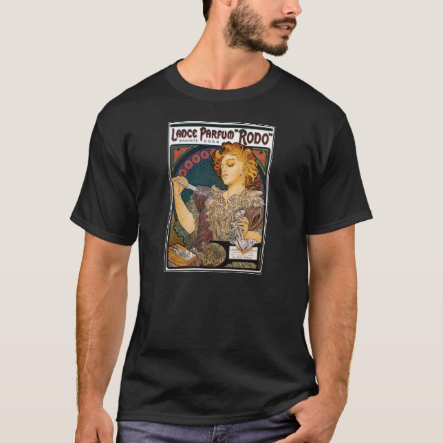 Alphonse Mucha- Lance Parfum "Rodo" - Parfym Ad T-shirt (Framsida)