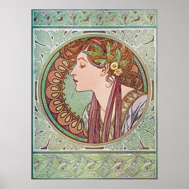 Alphonse Mucha Laurel Art nouveau Poster Skriv ut (Framsidan)