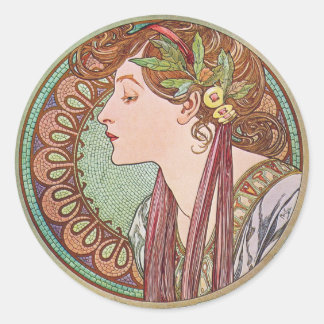 Alphonse Mucha Laurel Art nouveau Stickers Runt Klistermärke