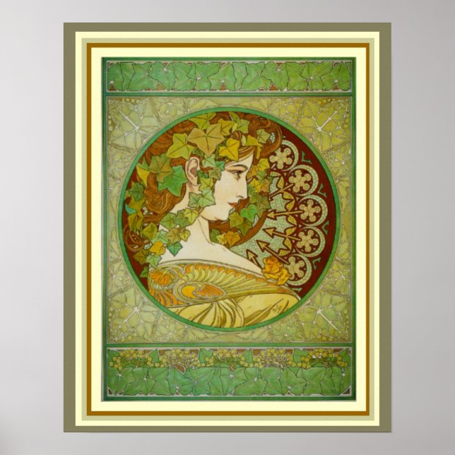 Alphonse Mucha Laurel Löv 16 x 20 Poster (Framsidan)