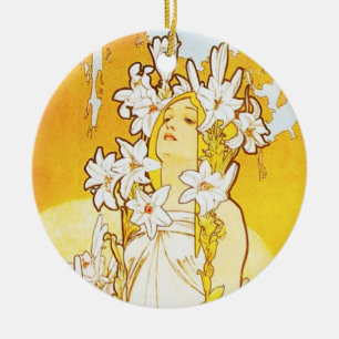 Alphonse Mucha liljaprydnad Julgransprydnad Keramik