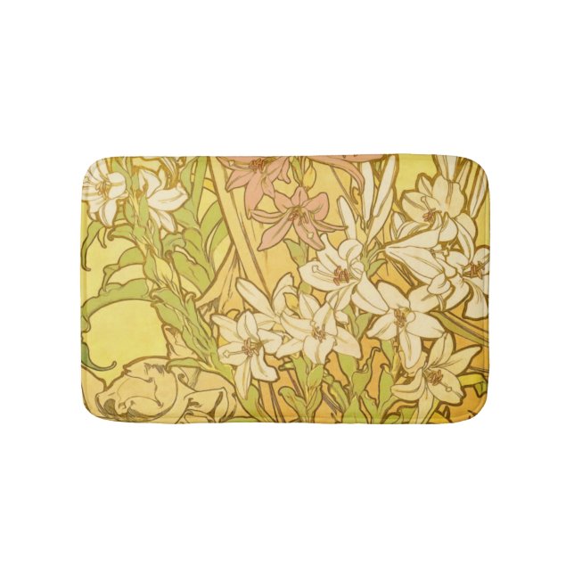 Alphonse Mucha Lily Blommönster: Art Nouveau  Badrumsmatta (Framsidan)