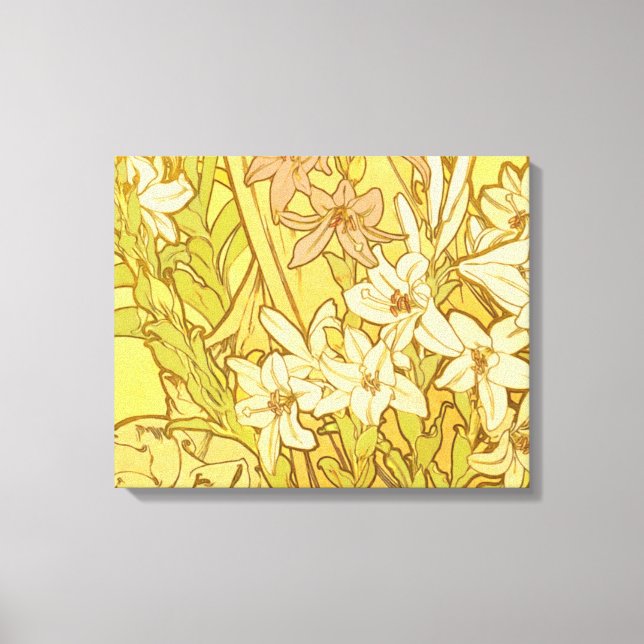 Alphonse Mucha Lily Blommönster: Art Nouveau  Canvastryck (Framsida)