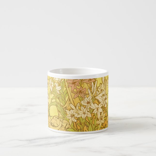 Alphonse Mucha Lily Blommönster: Art Nouveau  Espressomugg (Framsidan)