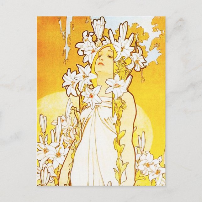 Alphonse Mucha Lily Postcard Vykort (Framsida)