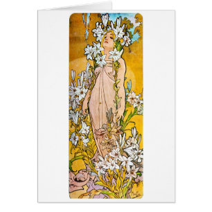 Alphonse Mucha - Lily - White Gräns Hälsningskort