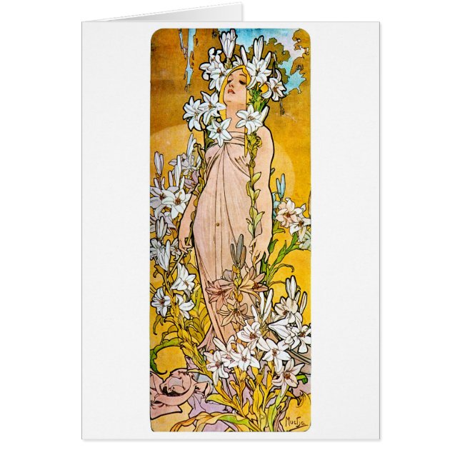 Alphonse Mucha - Lily - White Gräns Hälsningskort (Framsidan)