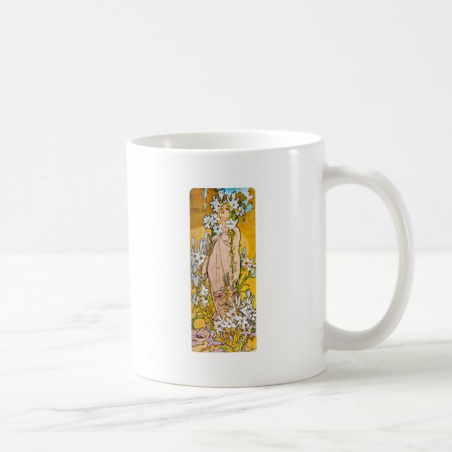 Alphonse Mucha - Lily - White Gräns Kaffemugg (Höger)