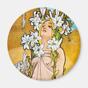 Alphonse Mucha - Lily - White Gräns Magnet