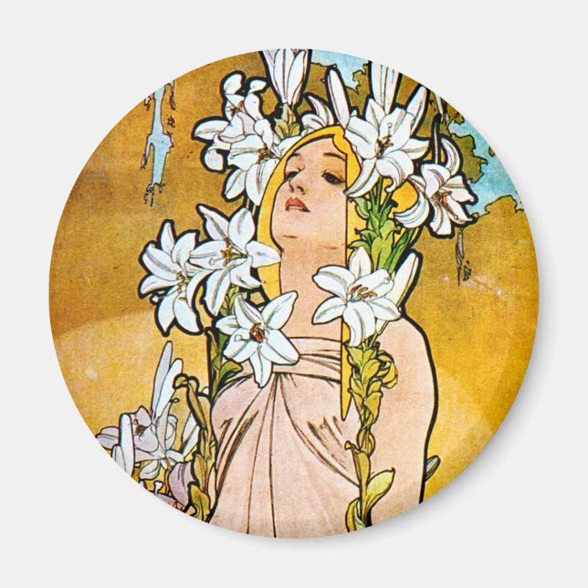 Alphonse Mucha - Lily - White Gräns Magnet (Framsidan)