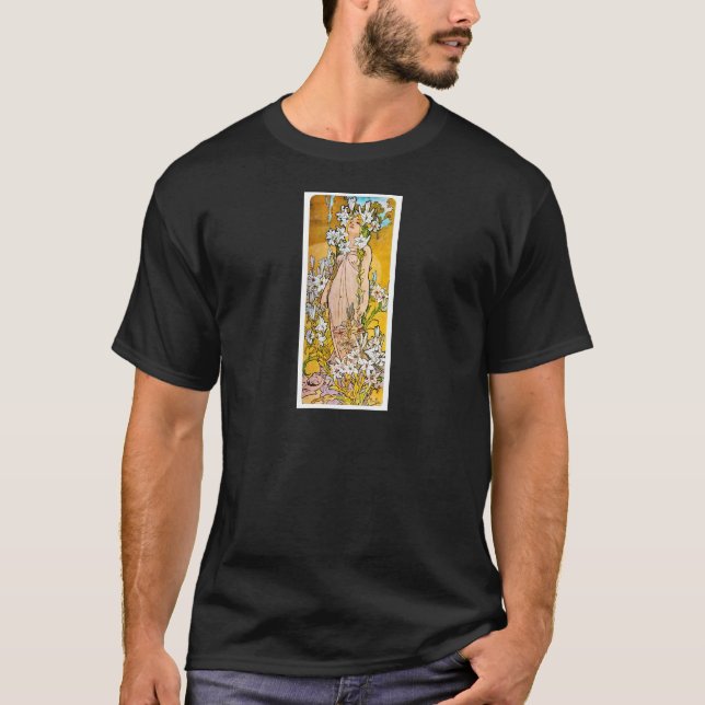 Alphonse Mucha - Lily - White Gräns T-shirt (Framsida)