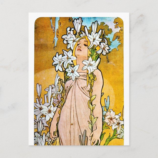 Alphonse Mucha - Lily - White Gräns Vykort (Framsida)