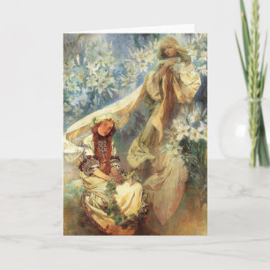 Alphonse Mucha Madonna av liljahälsningkortet Kort