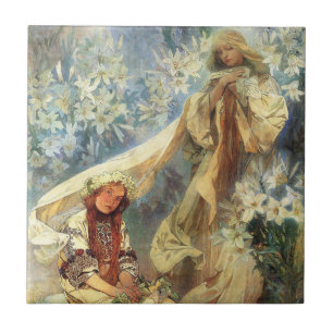 Alphonse Mucha Madonna av liljarna belägger med Kakelplatta