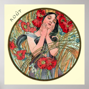 Alphonse Mucha månad av Augusti Poster