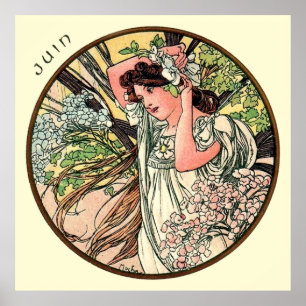 Alphonse Mucha månad av Juni Poster