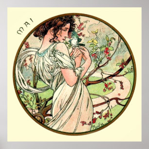 Alphonse Mucha månad av maj Poster