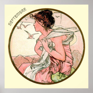 Alphonse Mucha månad av September Poster