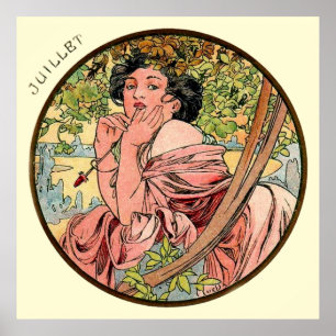 Alphonse Mucha Månad i juli Poster