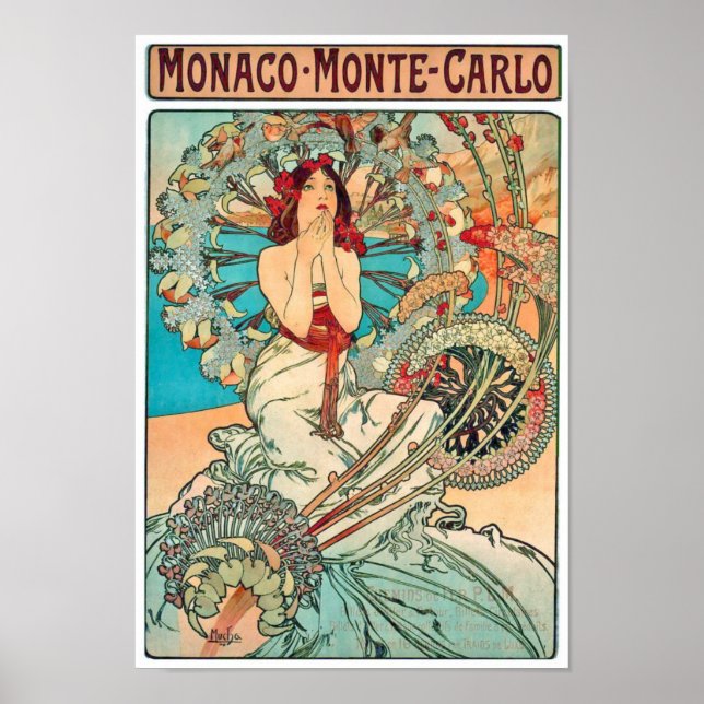 Alphonse Mucha Monaco, Monte-Carlo, 1897 Poster (Framsidan)