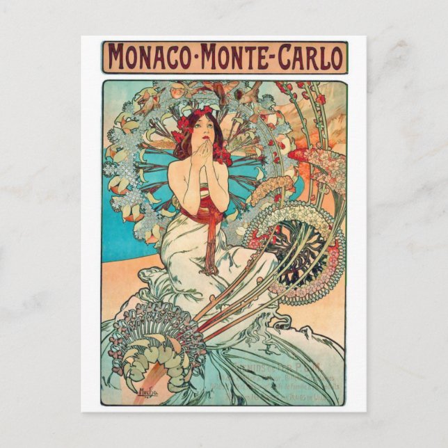 Alphonse Mucha Monaco, Monte-Carlo, 1897 Vykort (Framsida)