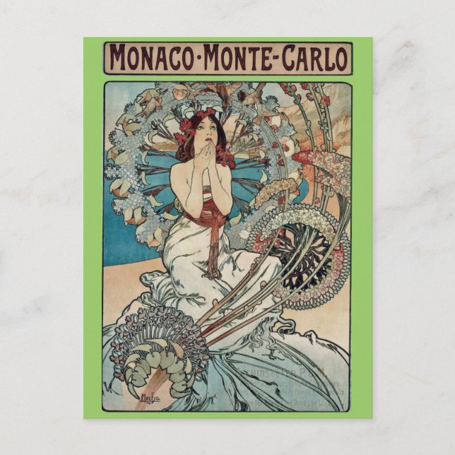 Alphonse Mucha ~ Monaco Monte Carlo Art nouveau Vykort (Framsida)