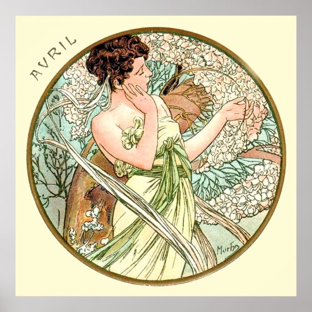 Alphonse Mucha Month of April Poster (Framsidan)