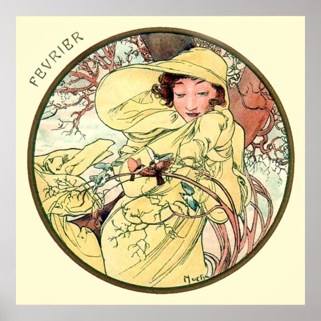 Alphonse Mucha Month of Februari Poster (Framsidan)