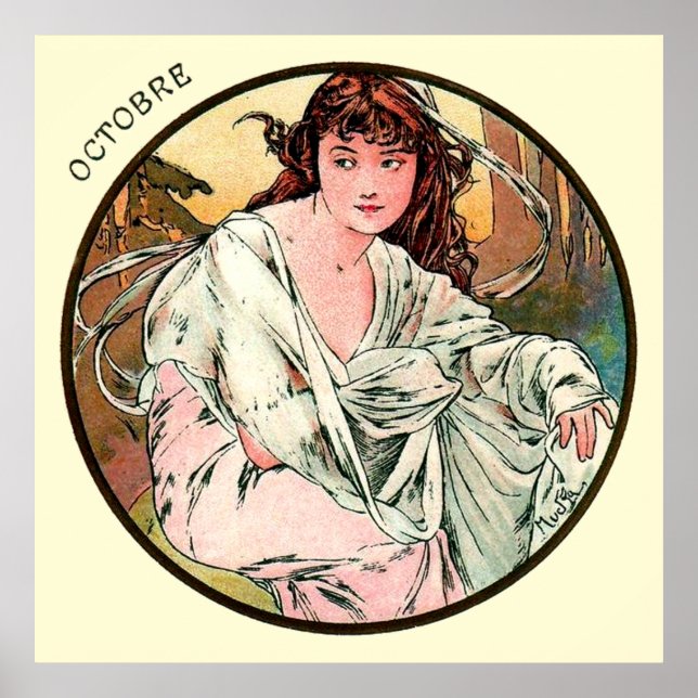 Alphonse Mucha Month of oktober Poster (Framsidan)