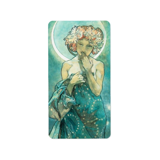 Alphonse Mucha Moonlight Clair De Lune Art nouveau Adressetikett (Framsidan)