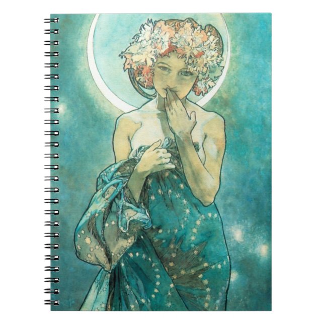 Alphonse Mucha Moonlight Clair De Lune Art nouveau Anteckningsbok Med Spiral (Framsidan)