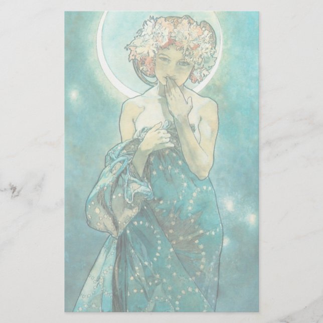 Alphonse Mucha Moonlight Clair De Lune Art nouveau Brevpapper (Framsida)