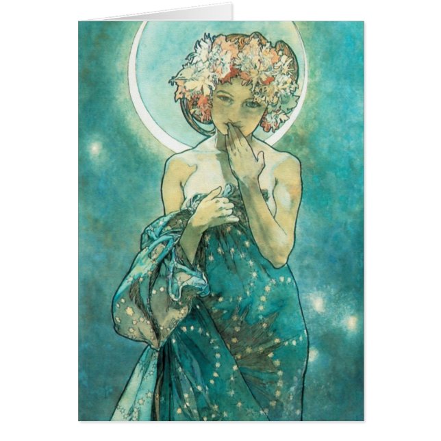 Alphonse Mucha Moonlight Clair De Lune Art nouveau Hälsningskort (Framsidan)