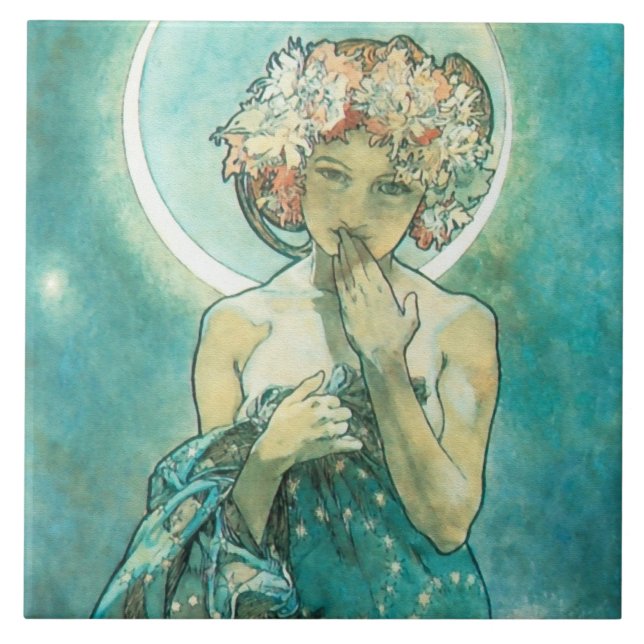 Alphonse Mucha Moonlight Clair De Lune Art nouveau Kakelplatta (Framsidan)