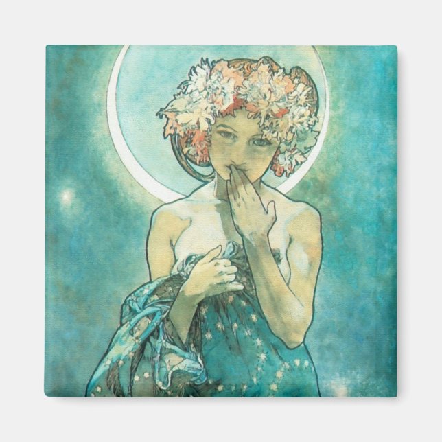 Alphonse Mucha Moonlight Clair de Lune Art nouveau Magnet (Framsidan)
