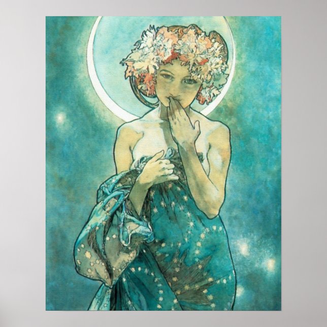 Alphonse Mucha Moonlight Clair De Lune Art nouveau Poster (Framsidan)