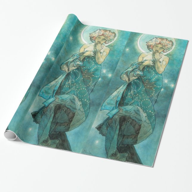 Alphonse Mucha Moonlight Clair De Lune Art nouveau Presentpapper (Utrullad)