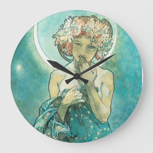 Alphonse Mucha Moonlight Clair De Lune Art nouveau Stor Klocka (Framsida)