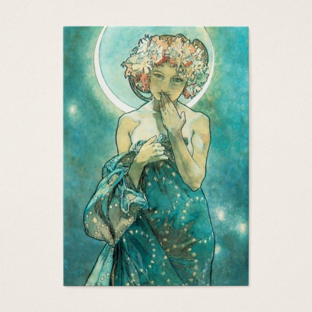 Alphonse Mucha Moonlight Clair De Lune Art nouveau Visitkort (Framsidan)