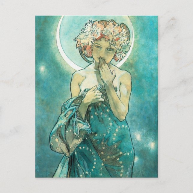 Alphonse Mucha Moonlight Clair De Lune Art nouveau Vykort (Framsida)