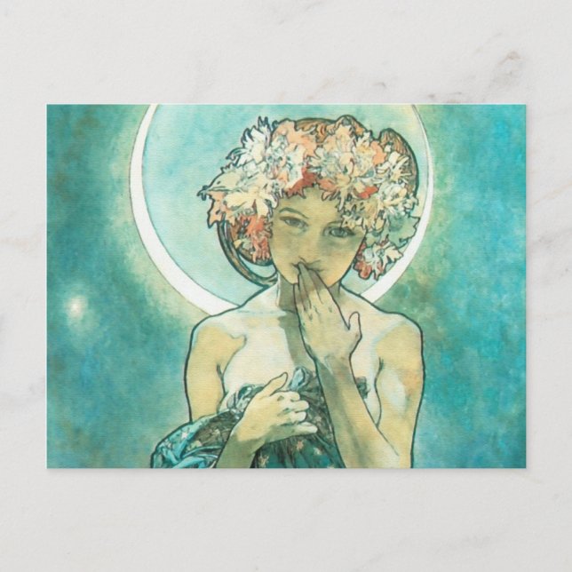 Alphonse Mucha Moonlight Clair De Lune Art nouveau Vykort (Framsida)