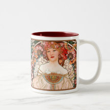 Alphonse Mucha Nouveau Dam Coffee Mugg i Pinks