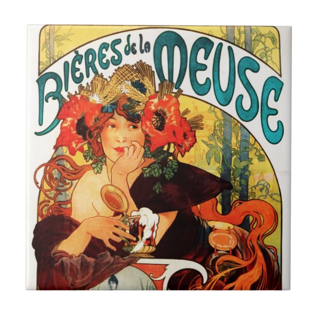 Alphonse Mucha öl av musan belägger med tegel Kakelplatta (Framsidan)