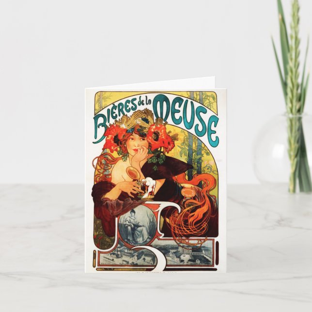Alphonse Mucha öl av musan noterar kortet Kort (Framsida)
