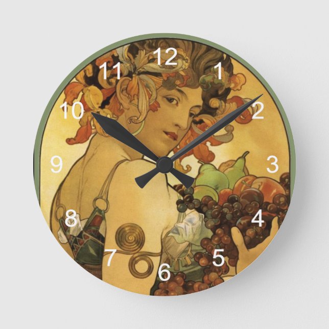 Alphonse Mucha Painting Rund Klocka (Framsida)
