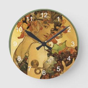 Alphonse Mucha Painting Rund Klocka