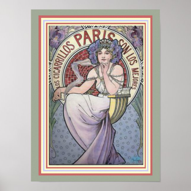 Alphonse Mucha Paris Cicarrillos Poster 12 x 16 (Framsidan)