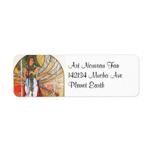 Alphonse Mucha Peacock art Returadress Etikett