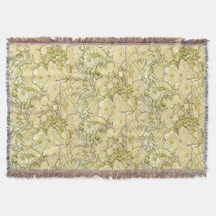 Alphonse Mucha Peonier Art Nouveau Blommönster Filt