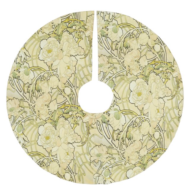 Alphonse Mucha Peonier Art Nouveau Blommönster Julgransmatta Borstad Polyester (Framsidan)